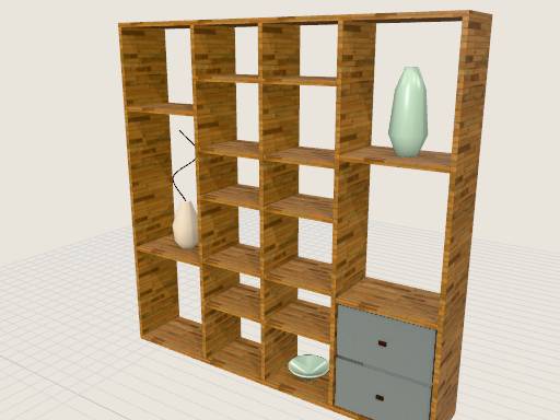 Japandi room-divider bookshelf — 3D model designed in Prompt2CAD