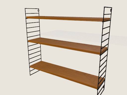 String-style wall-mounted shelving — 3D model designed in Prompt2CAD